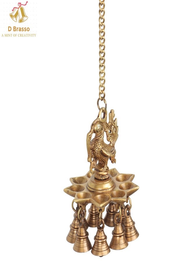D Brasso Brass Peacock Design Hanging Diya with Bells, Brown, Standard (D4657) - Image 3